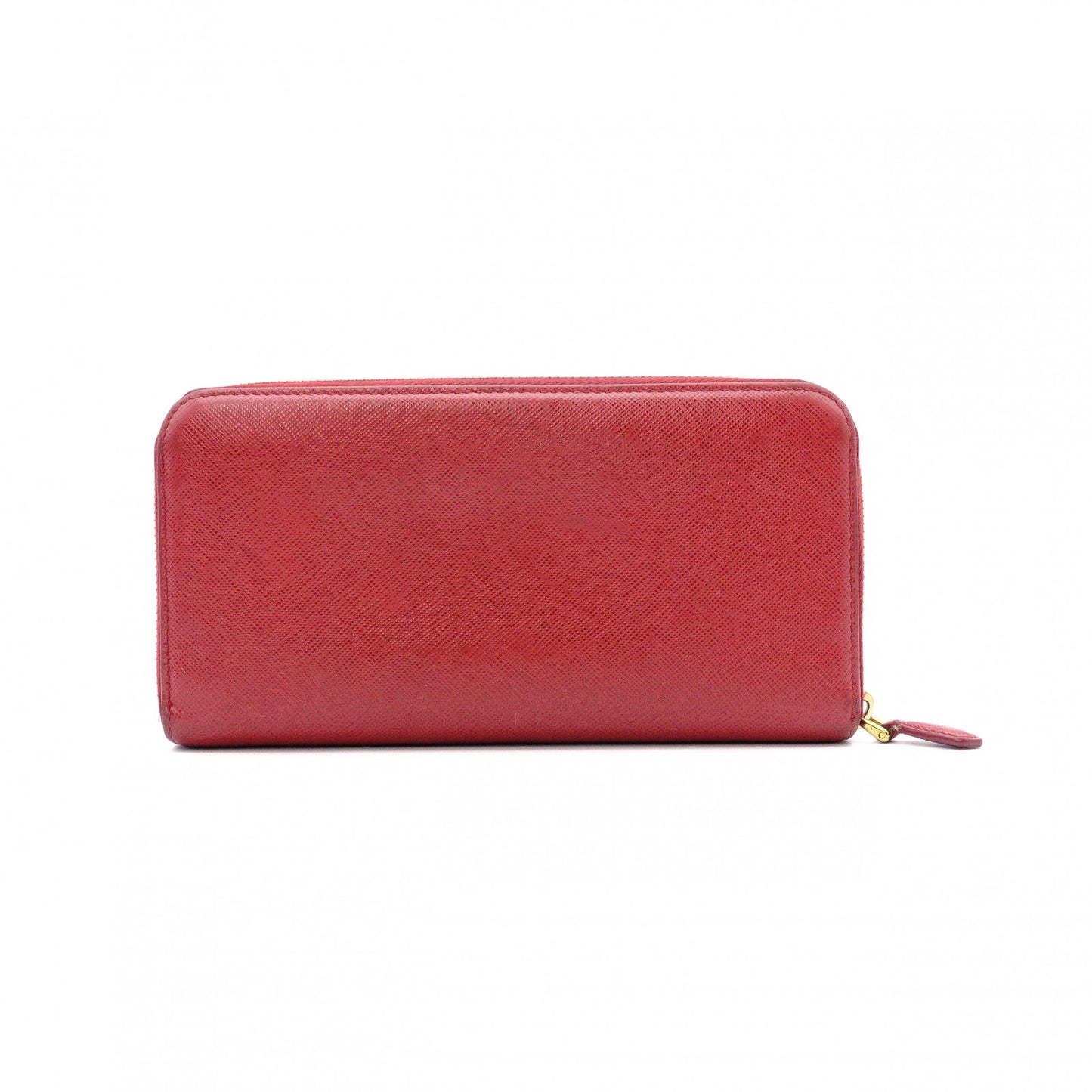 PRADA Saffiano Long Wallet, Leather, Red, Triangle Logo, Red with Gold Hardware