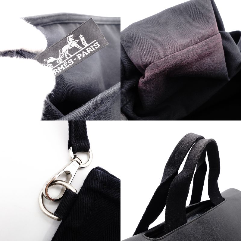 HERMES Valparaiso MM Tote Bag Black Canvas Leather Black Handbag R801121