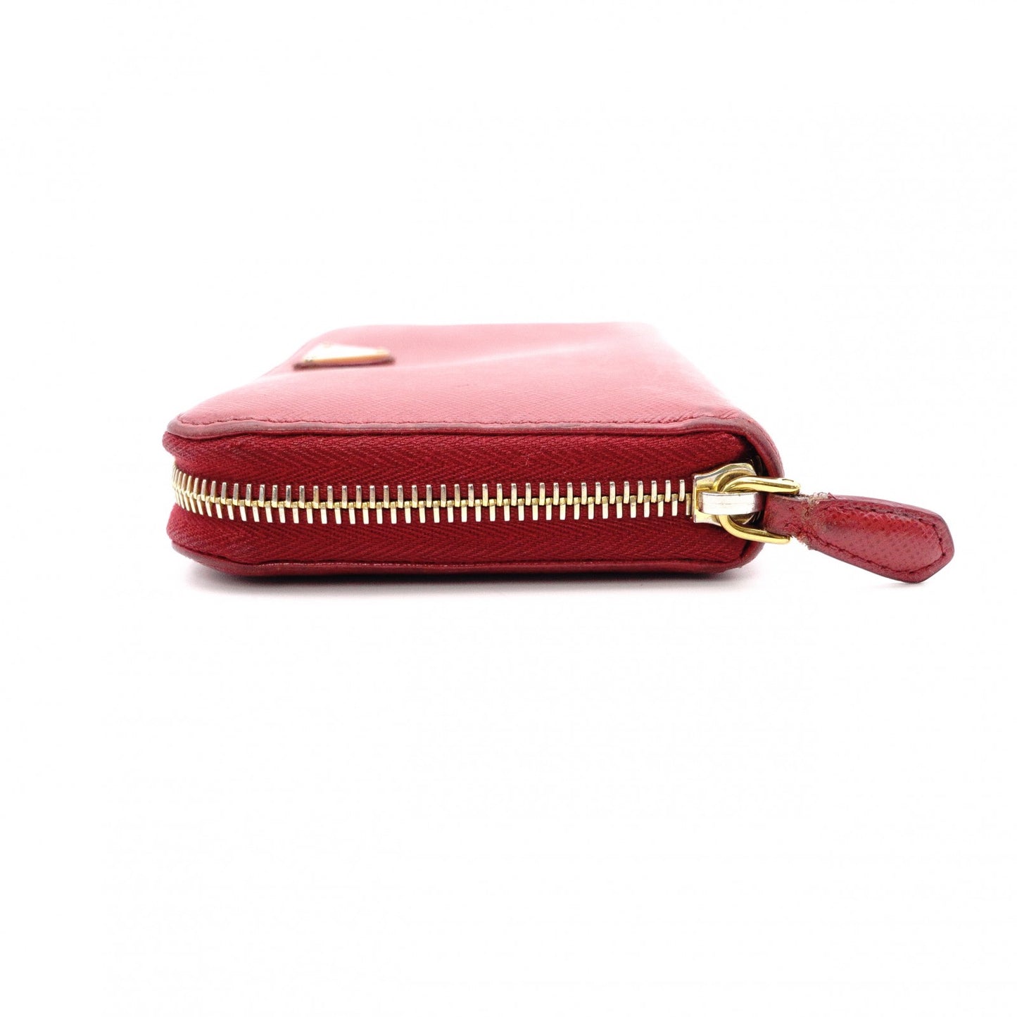 PRADA Saffiano Long Wallet, Leather, Red, Triangle Logo, Red with Gold Hardware
