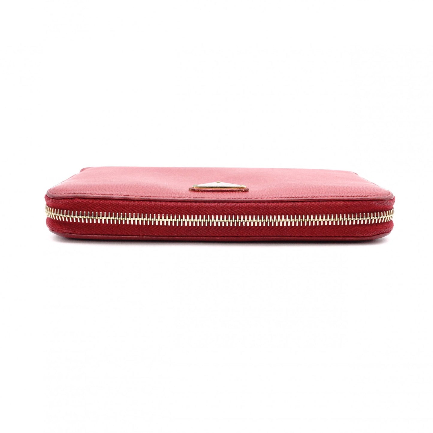 PRADA Saffiano Long Wallet, Leather, Red, Triangle Logo, Red with Gold Hardware