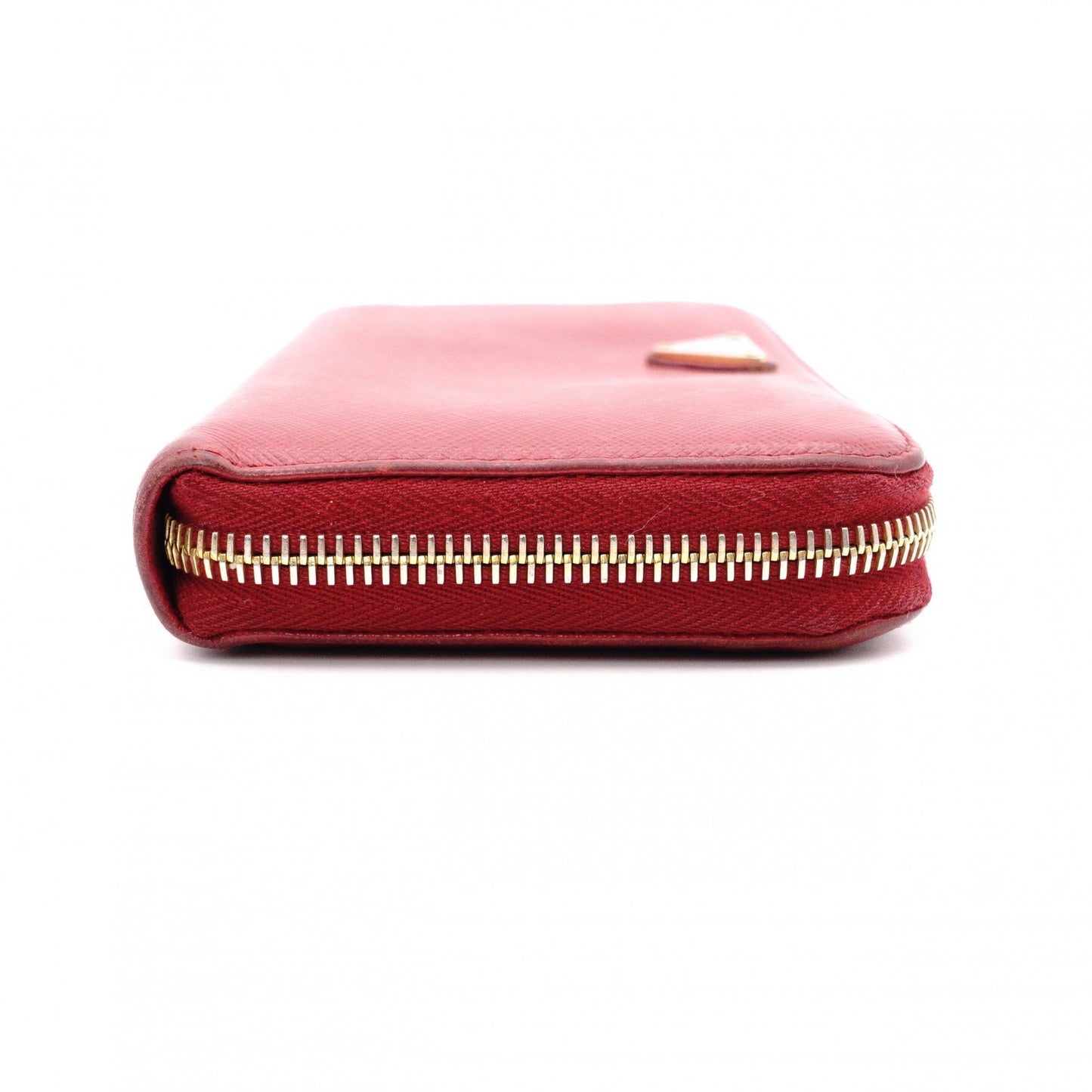 PRADA Saffiano Long Wallet, Leather, Red, Triangle Logo, Red with Gold Hardware