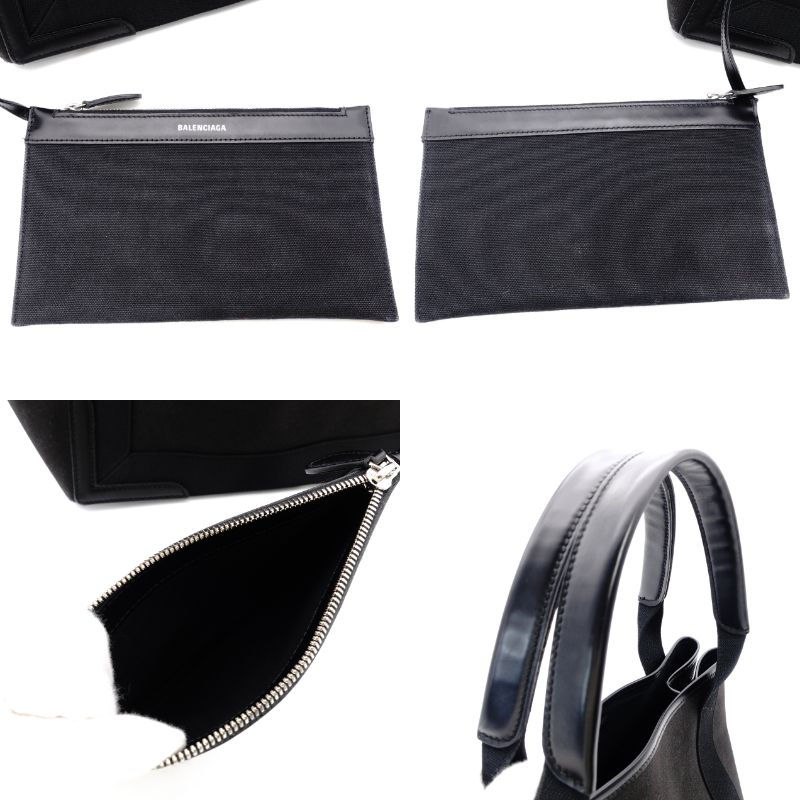 Balenciaga Navy Cabas S Size Black Canvas Black with Pouch Handbag 7-11-791