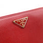 PRADA Saffiano Long Wallet, Leather, Red, Triangle Logo, Red with Gold Hardware