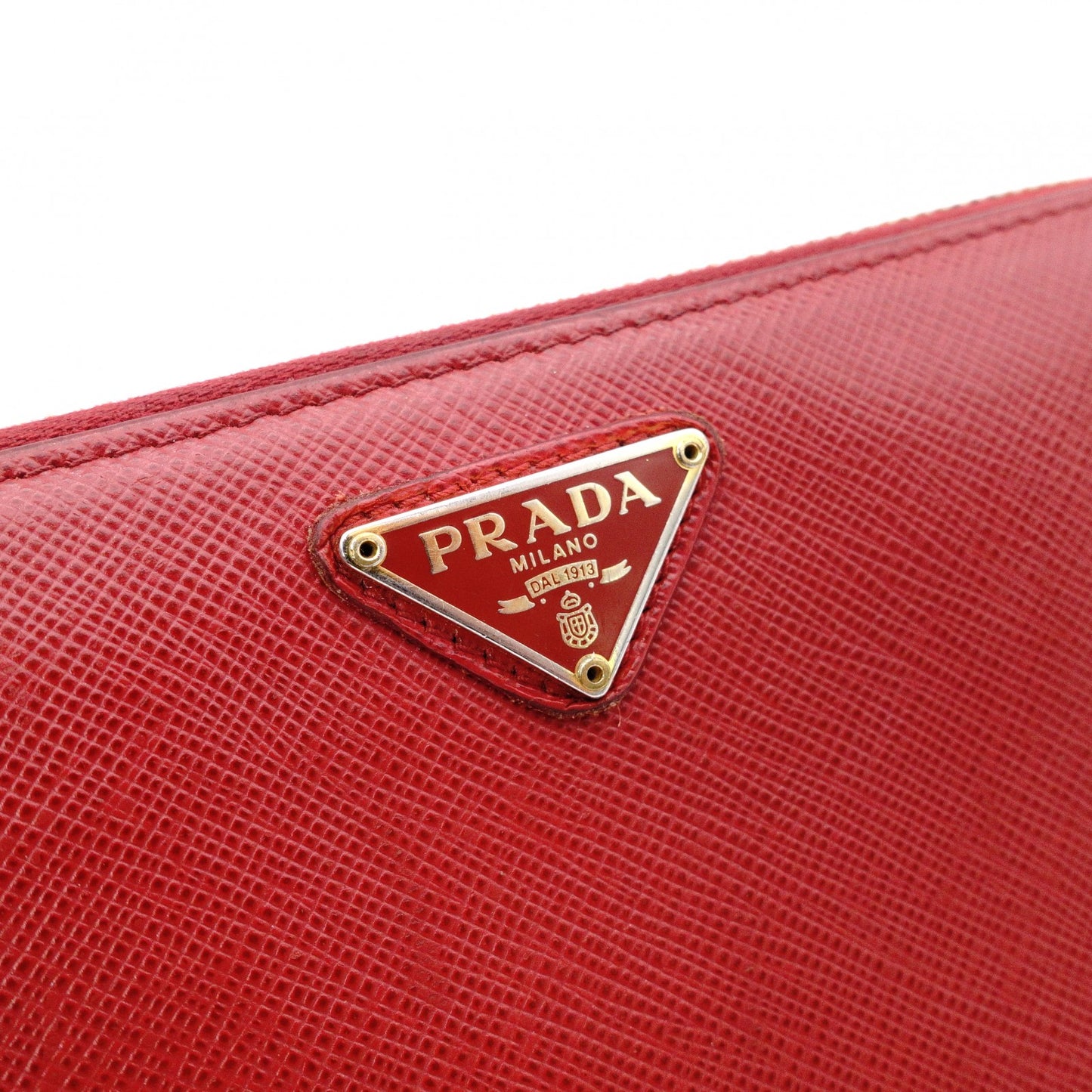 PRADA Saffiano Long Wallet, Leather, Red, Triangle Logo, Red with Gold Hardware