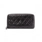 CHANEL Lambskin Matelassé Round Zippy Long Wallet, Leather, Black, Gunmetal, CC Logo, Coco Logo