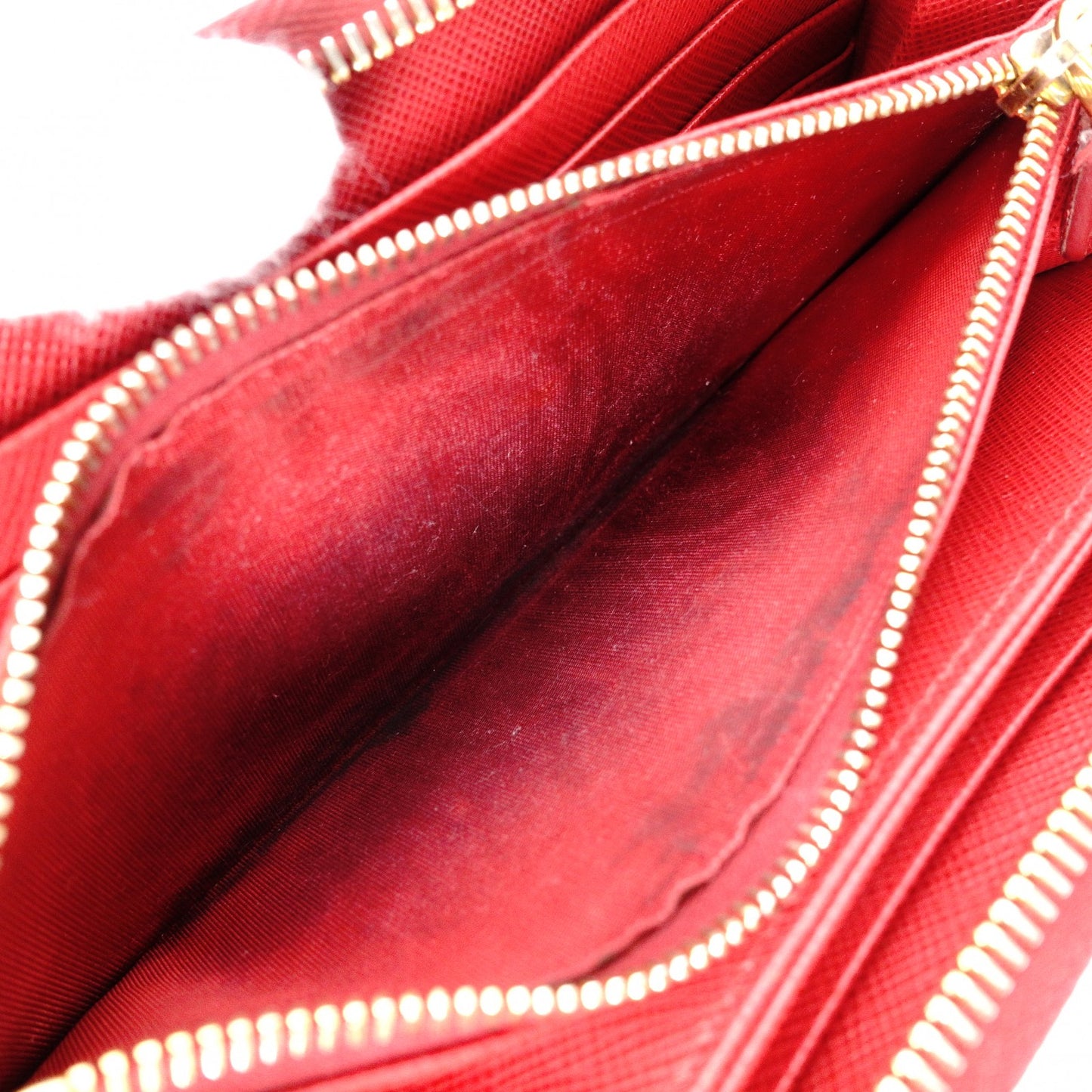 PRADA Saffiano Long Wallet, Leather, Red, Triangle Logo, Red with Gold Hardware
