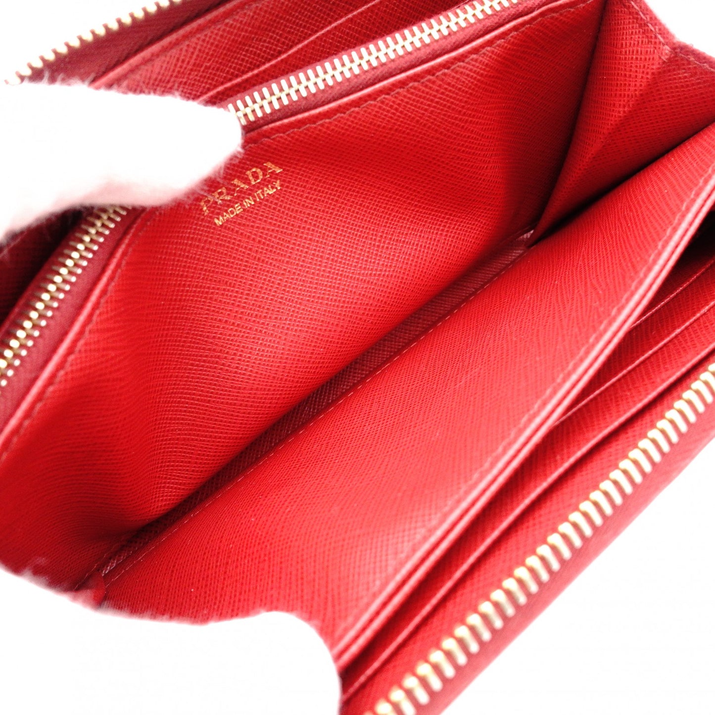 PRADA Saffiano Long Wallet, Leather, Red, Triangle Logo, Red with Gold Hardware