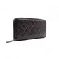 CHANEL Lambskin Matelassé Round Zippy Long Wallet, Leather, Black, Gunmetal, CC Logo, Coco Logo