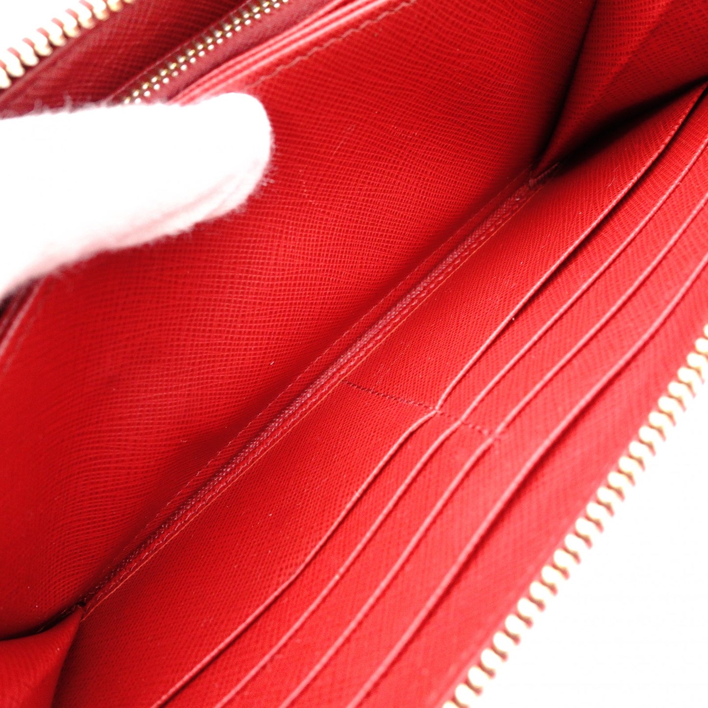 PRADA Saffiano Long Wallet, Leather, Red, Triangle Logo, Red with Gold Hardware