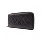CHANEL Lambskin Matelassé Round Zippy Long Wallet, Leather, Black, Gunmetal, CC Logo, Coco Logo