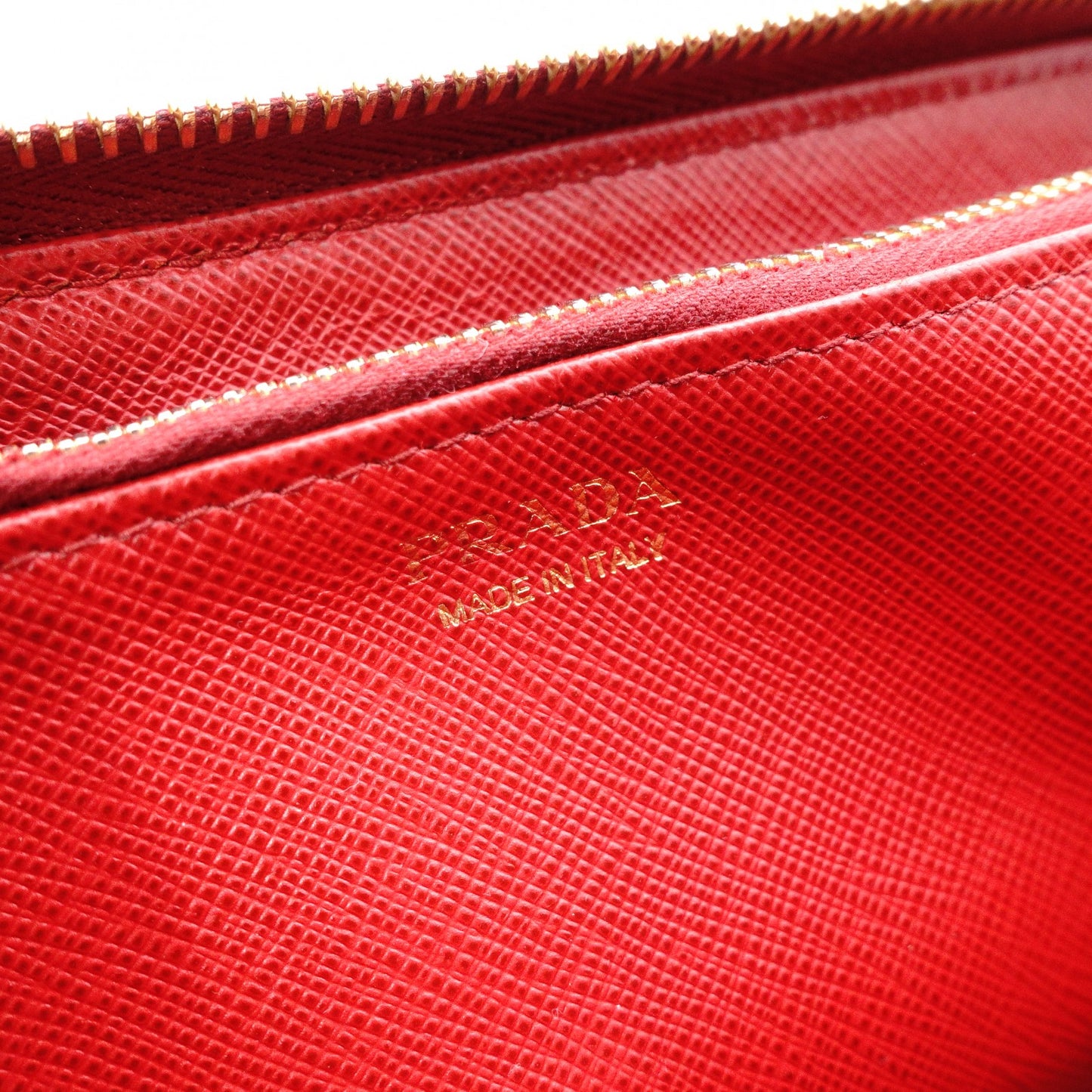 PRADA Saffiano Long Wallet, Leather, Red, Triangle Logo, Red with Gold Hardware