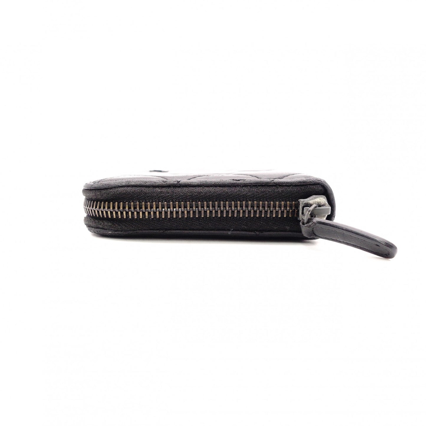 CHANEL Lambskin Matelassé Round Zippy Long Wallet, Leather, Black, Gunmetal, CC Logo, Coco Logo