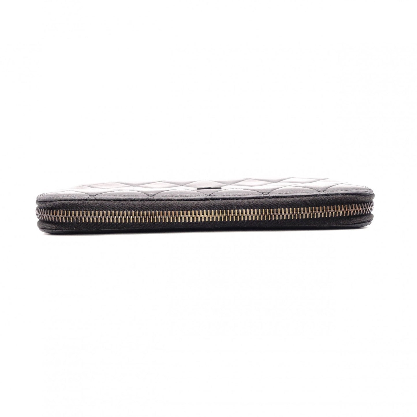 CHANEL Lambskin Matelassé Round Zippy Long Wallet, Leather, Black, Gunmetal, CC Logo, Coco Logo