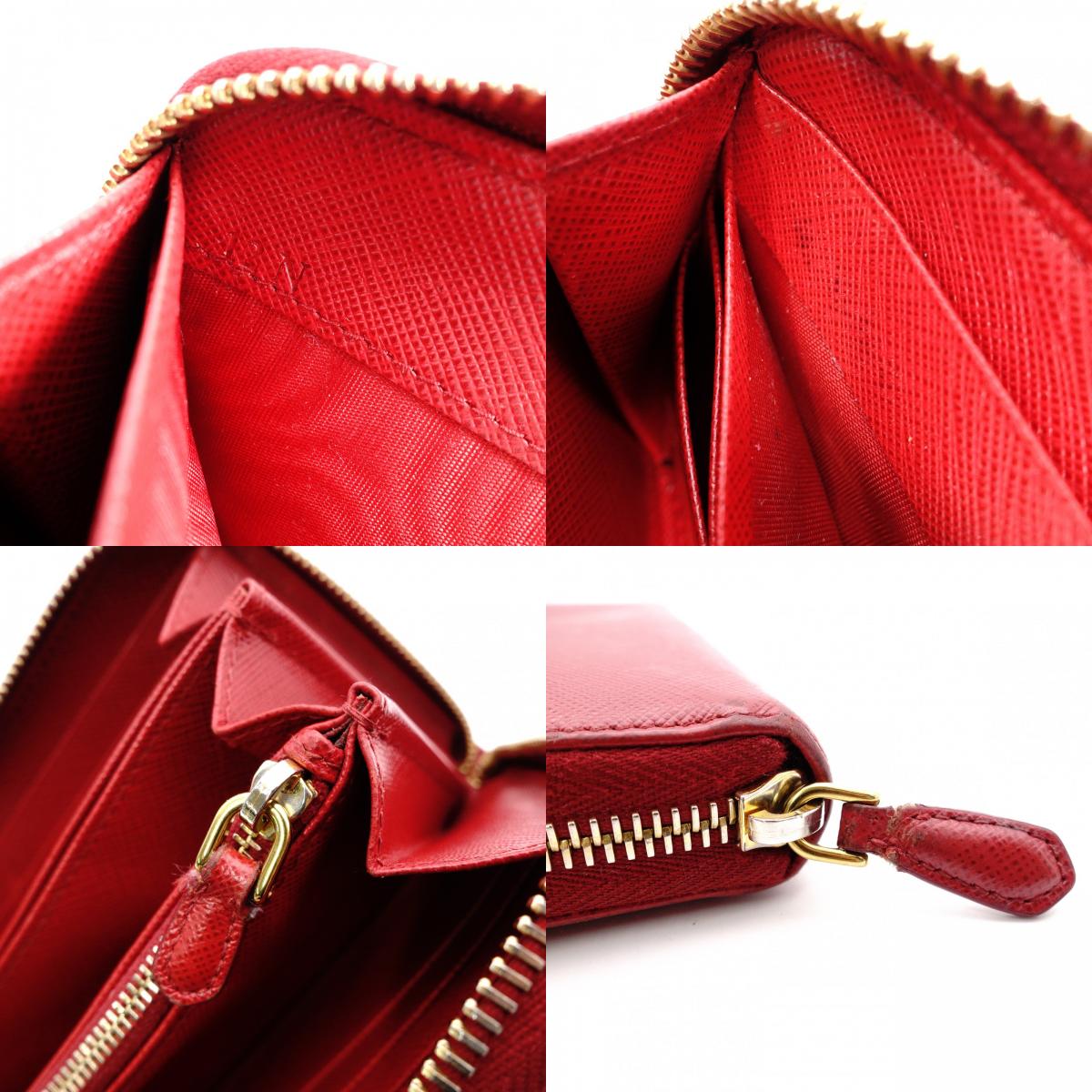 PRADA Saffiano Long Wallet, Leather, Red, Triangle Logo, Red with Gold Hardware