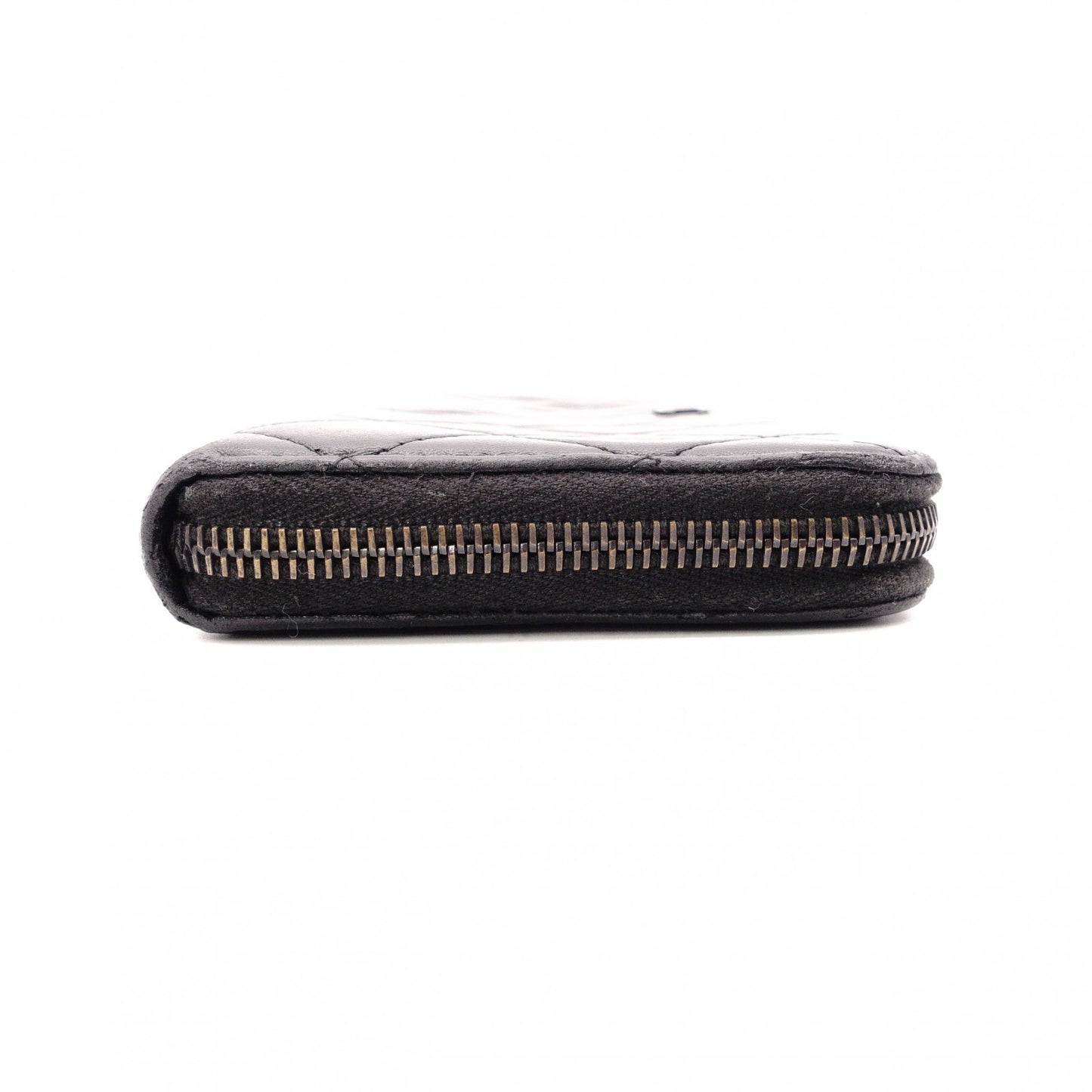 CHANEL Lambskin Matelassé Round Zippy Long Wallet, Leather, Black, Gunmetal, CC Logo, Coco Logo
