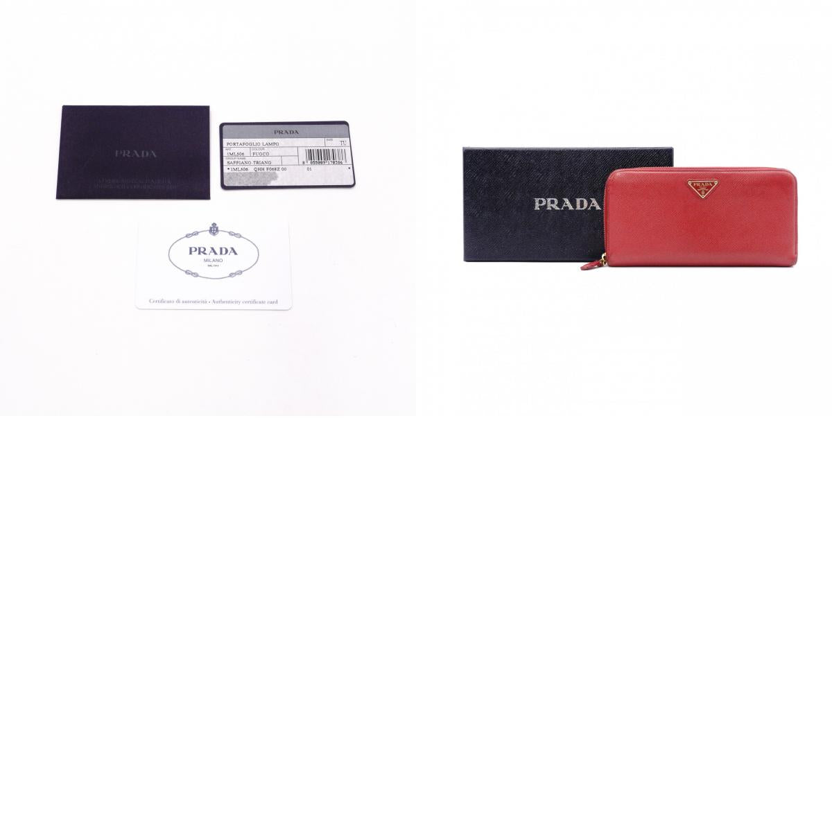 PRADA Saffiano Long Wallet, Leather, Red, Triangle Logo, Red with Gold Hardware