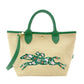 Longchamp Le Pliage Handbag Straw Beige x Green 2-Way Crossbody Basket Bag R801054