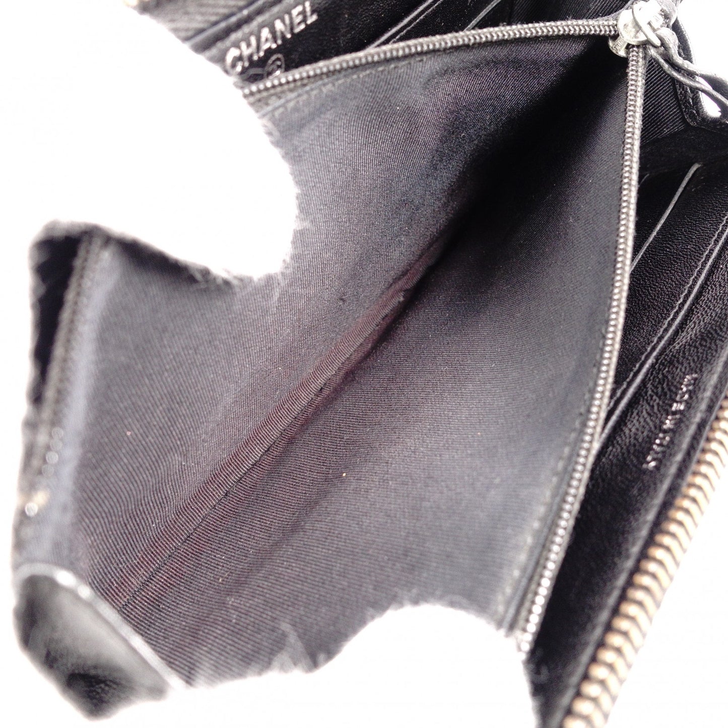 CHANEL Lambskin Matelassé Round Zippy Long Wallet, Leather, Black, Gunmetal, CC Logo, Coco Logo
