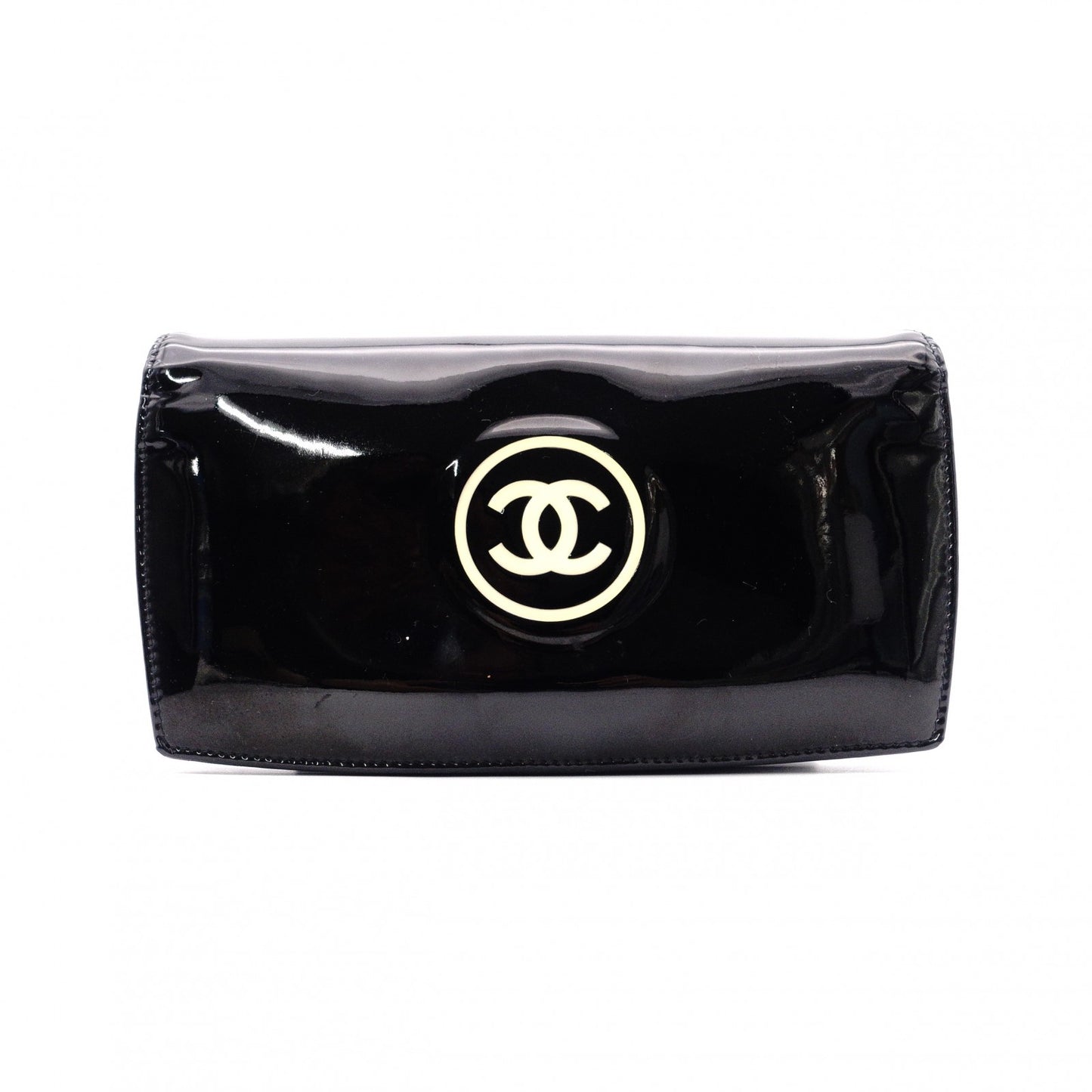 CHANEL Coco Logo Long Wallet, Patent Leather, Black, CC Logo