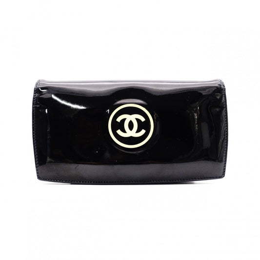 CHANEL Coco Logo Long Wallet, Patent Leather, Black, CC Logo