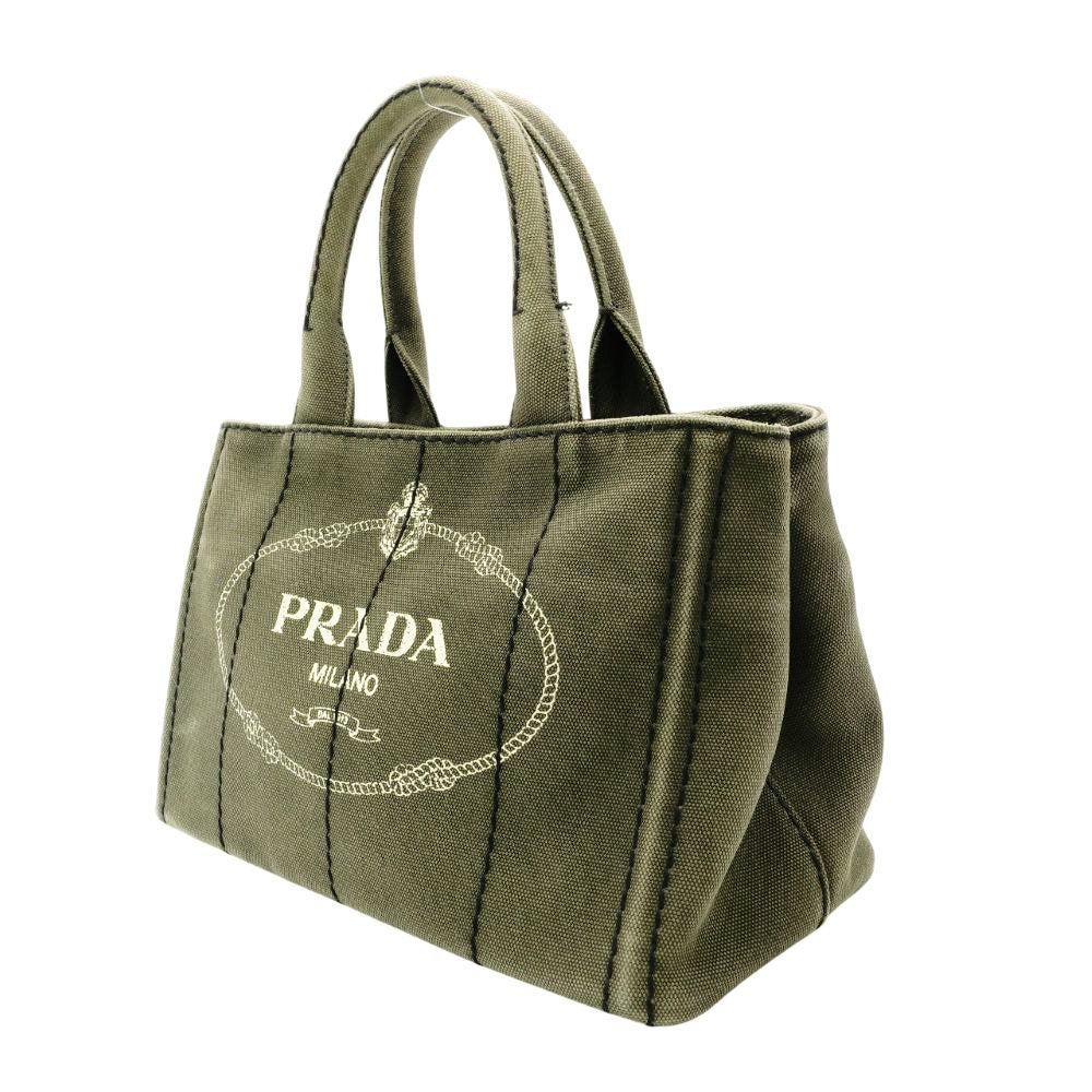 PRADA Canapa Handbag Khaki 2-Way Canvas Crossbody Stripe Women's R801234