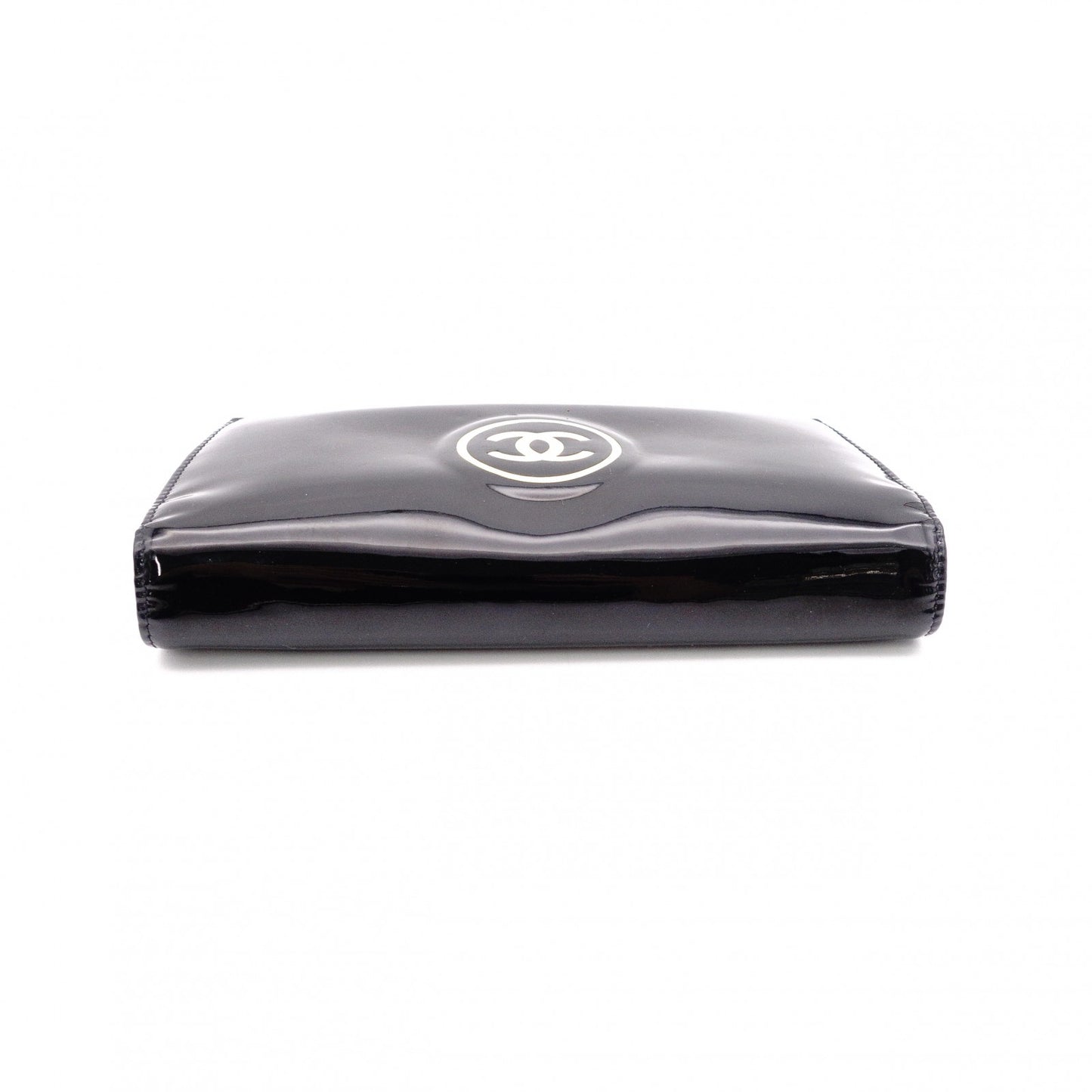 CHANEL Coco Logo Long Wallet, Patent Leather, Black, CC Logo