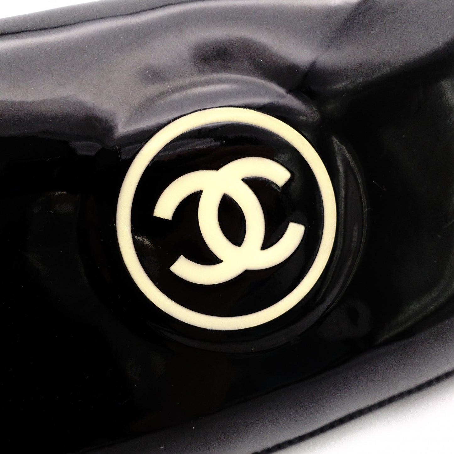 CHANEL Coco Logo Long Wallet, Patent Leather, Black, CC Logo