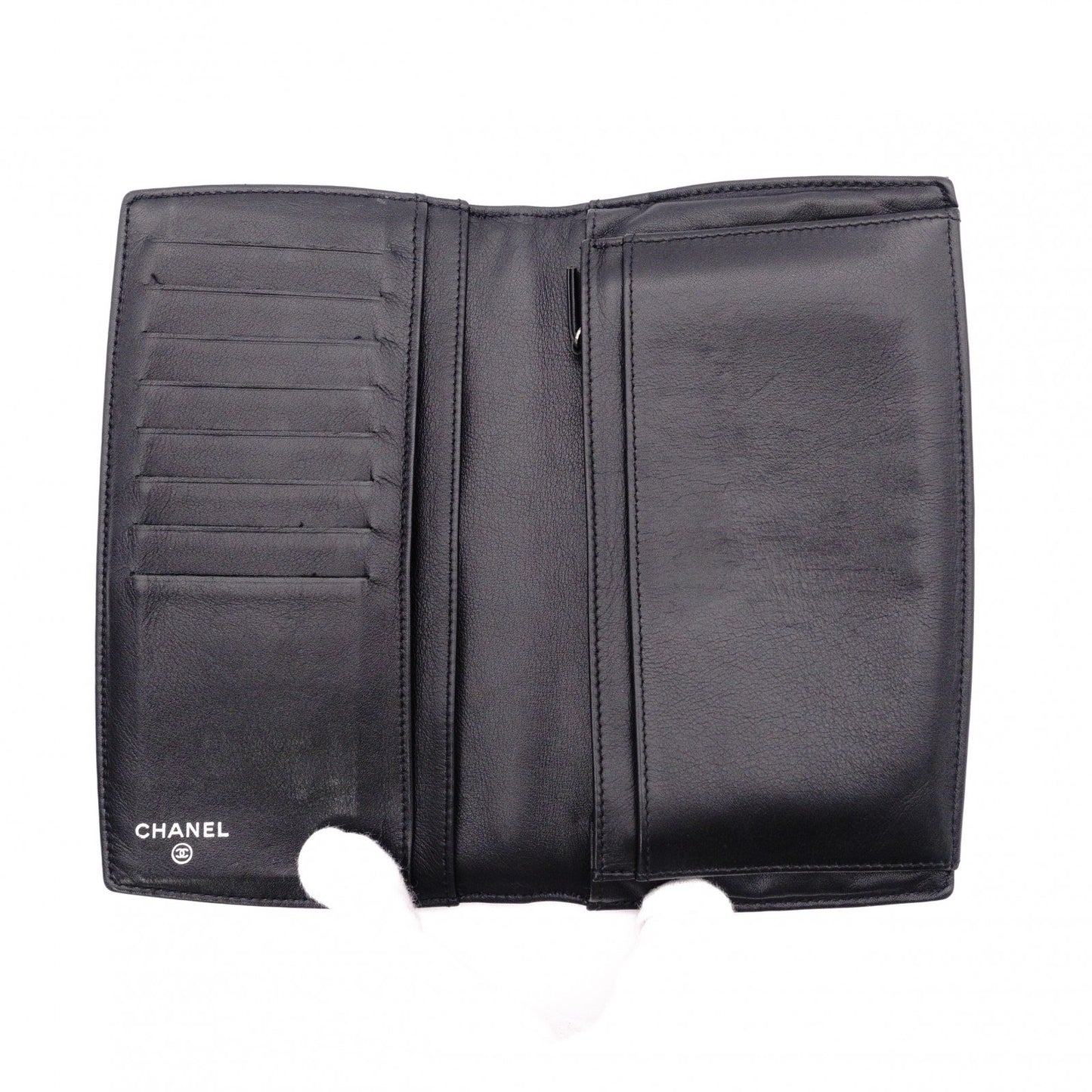 CHANEL Coco Logo Long Wallet, Patent Leather, Black, CC Logo