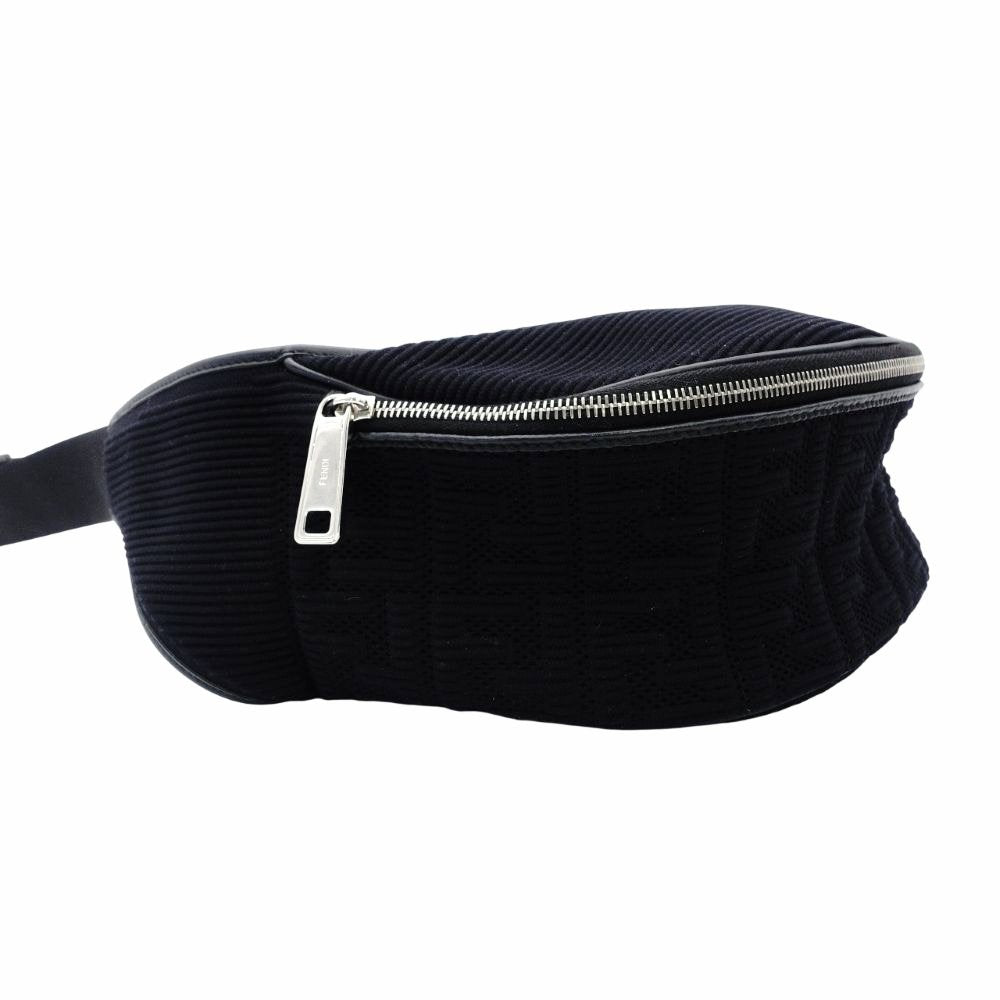 FENDI Zucca Embossed Body Bag Black Waist Bag Black Canvas Silver Hardware FF Logo Men's 7-12-846