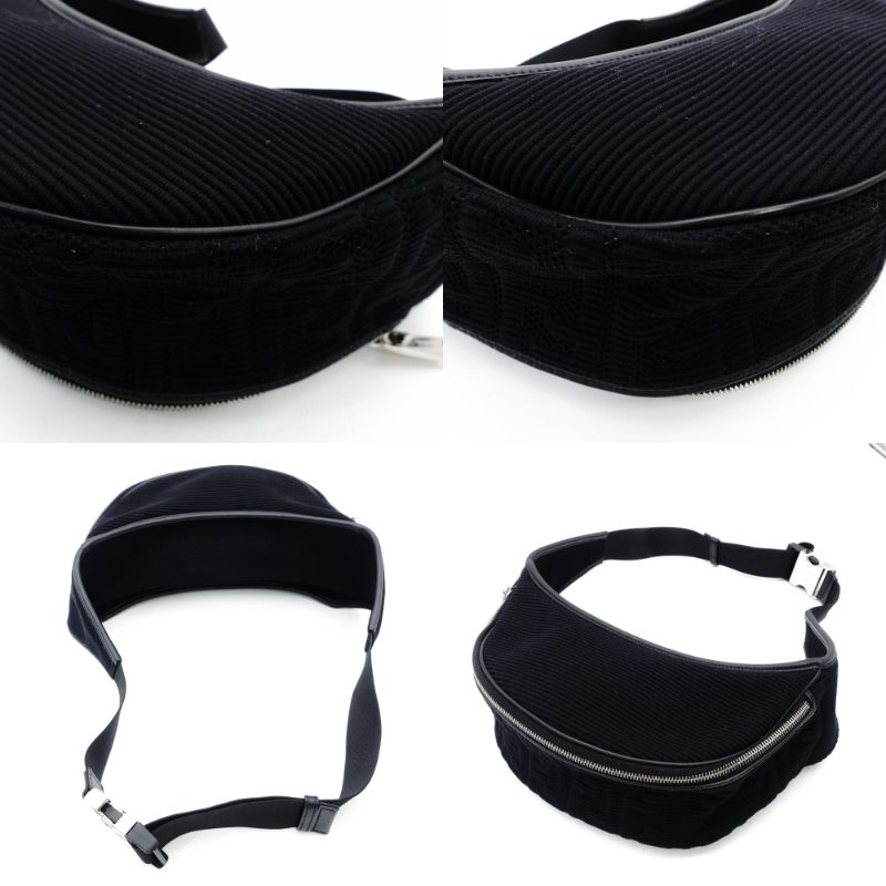 FENDI Zucca Embossed Body Bag Black Waist Bag Black Canvas Silver Hardware FF Logo Men's 7-12-846