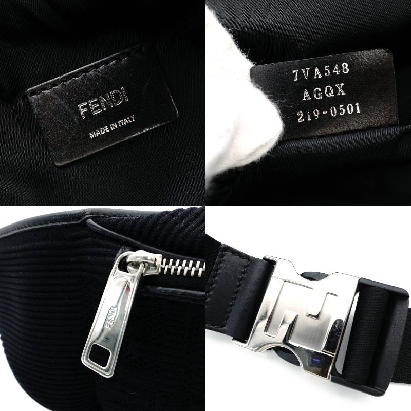 FENDI Zucca Embossed Body Bag Black Waist Bag Black Canvas Silver Hardware FF Logo Men's 7-12-846