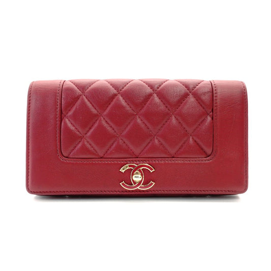 CHANEL Mademoiselle Vintage Long Wallet Matelassé Flap Long Wallet Red Leather Red Wallet R801026
