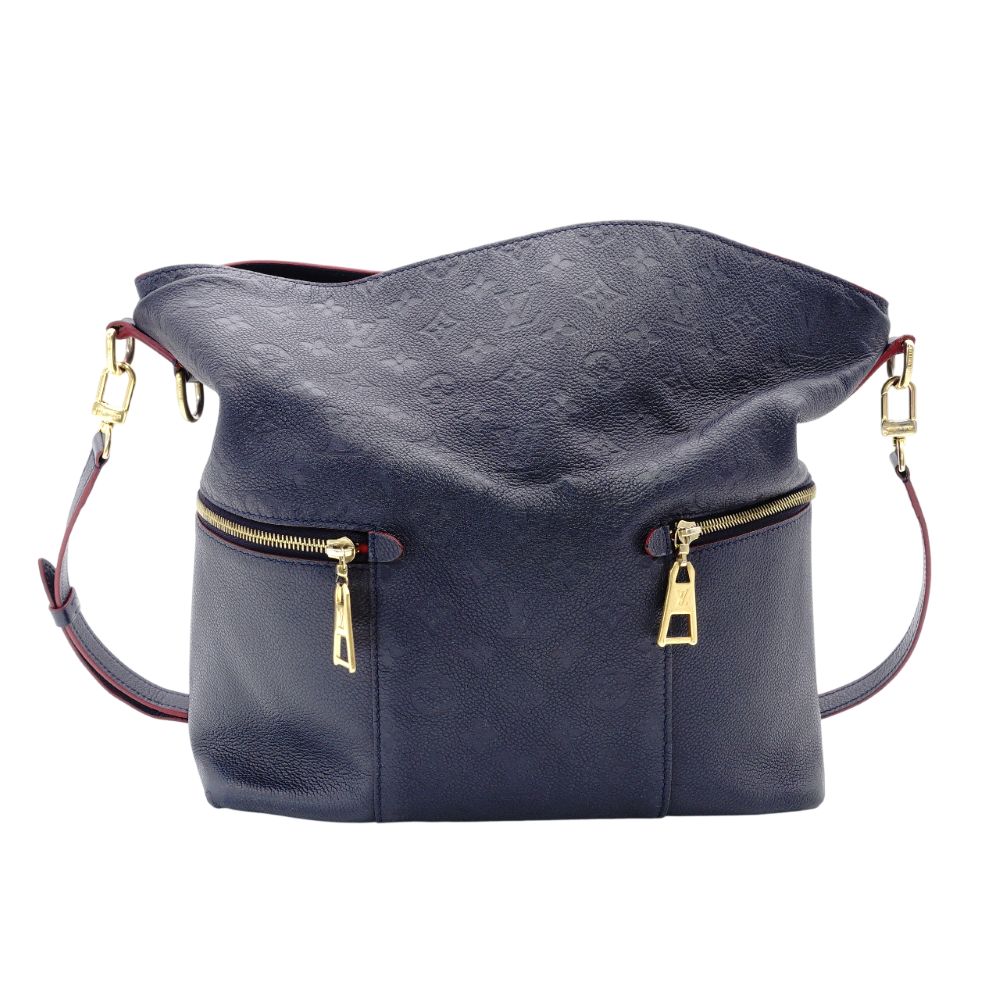 LOUIS VUITTON Merry Monogram Implant Shoulder Bag Navy Leather 7-12-831