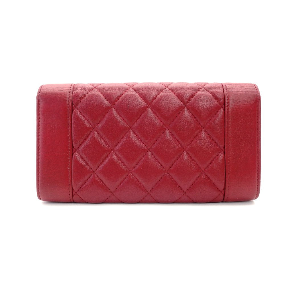 CHANEL Mademoiselle Vintage Long Wallet Matelassé Flap Long Wallet Red Leather Red Wallet R801026
