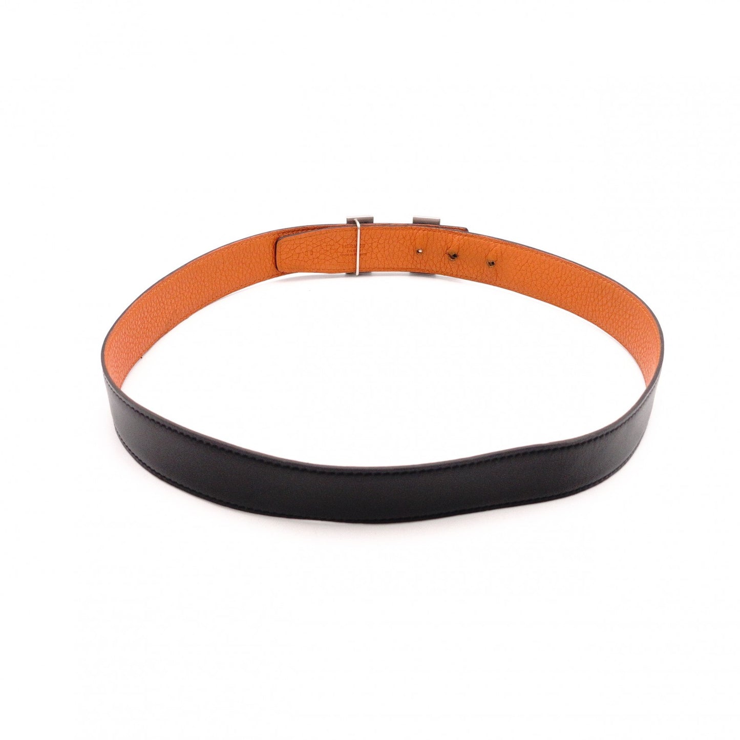 HERMES Constance Belt, Leather, Black and Orange, with “L” stamp, silver hardware