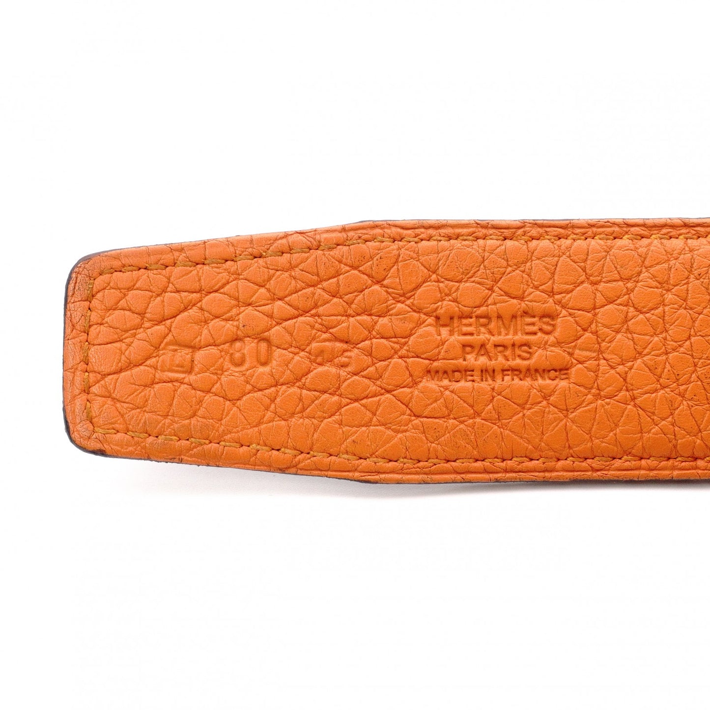 HERMES Constance Belt, Leather, Black and Orange, with “L” stamp, silver hardware