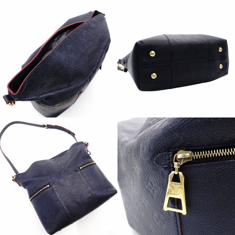 LOUIS VUITTON Merry Monogram Implant Shoulder Bag Navy Leather 7-12-831