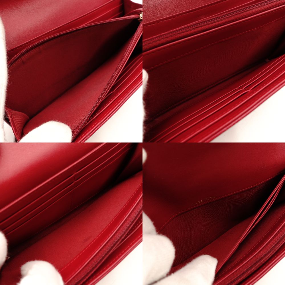 CHANEL Mademoiselle Vintage Long Wallet Matelassé Flap Long Wallet Red Leather Red Wallet R801026