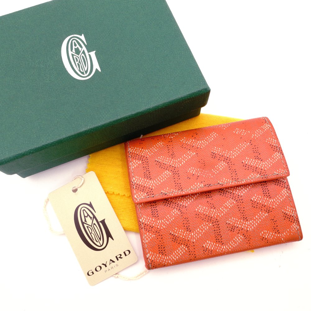 GOYARD Marinié Bifold Wallet Orange Leather Coin Case Mini Wallet Logo 7-8-304
