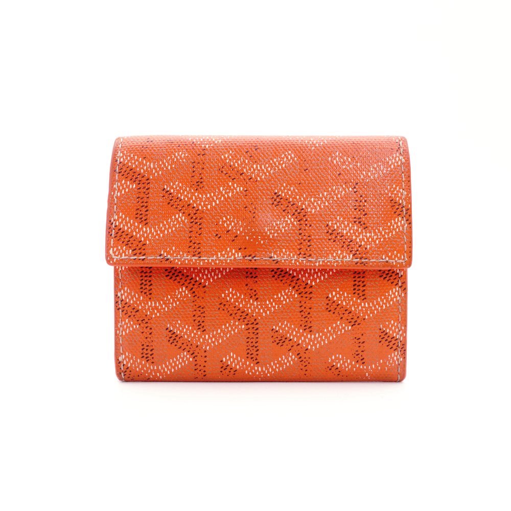 GOYARD Marinié Bifold Wallet Orange Leather Coin Case Mini Wallet Logo 7-8-304