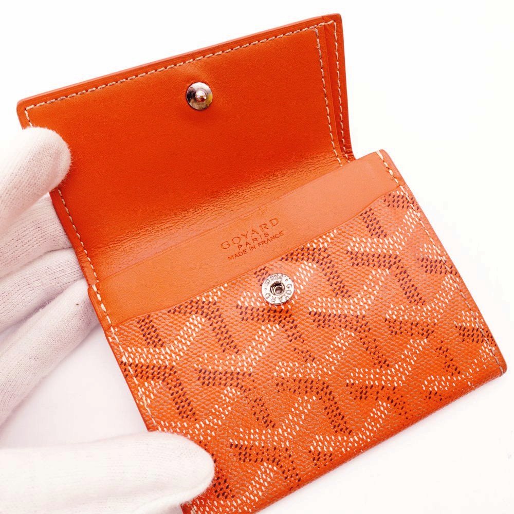 GOYARD Marinié Bifold Wallet Orange Leather Coin Case Mini Wallet Logo 7-8-304