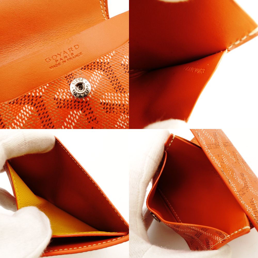 GOYARD Marinié Bifold Wallet Orange Leather Coin Case Mini Wallet Logo 7-8-304
