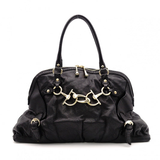 GUCCI Horsebit Shoulder Bag, Leather, Black, Gold Hardware, Tote Bag