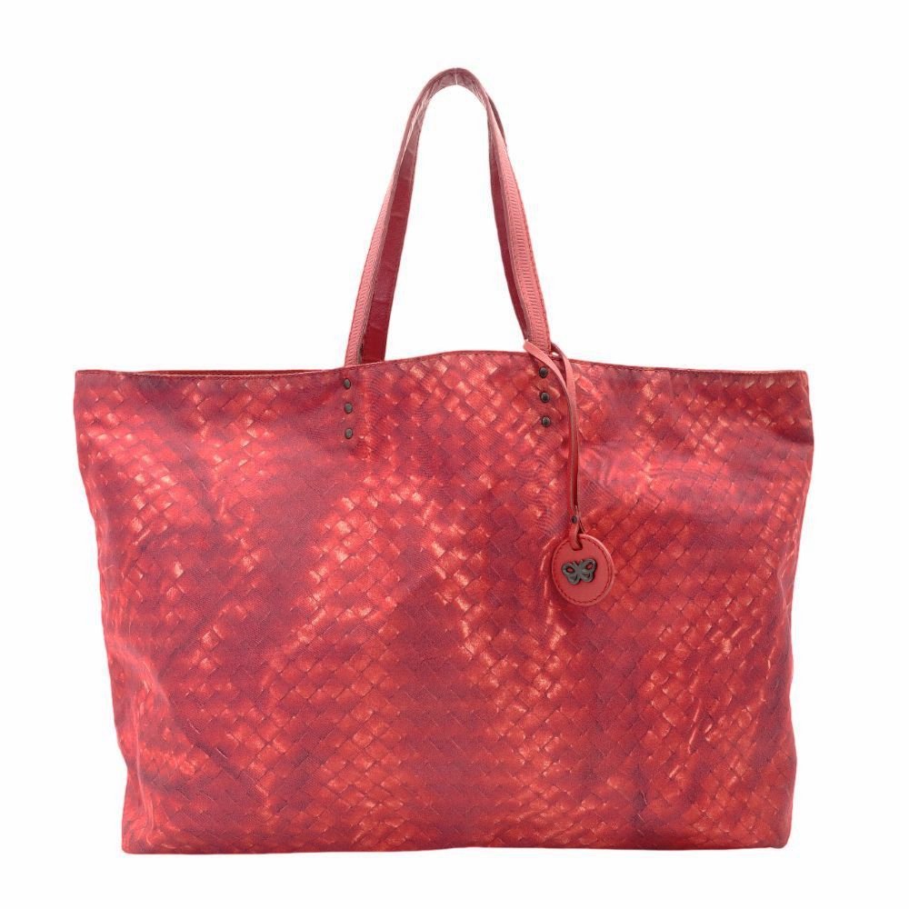 Bottega Veneta Intrecciolusion Tote Bag Red Shoulder Nylon × Leather 7-11-192