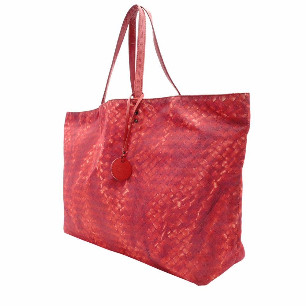 Bottega Veneta Intrecciolusion Tote Bag Red Shoulder Nylon × Leather 7-11-192
