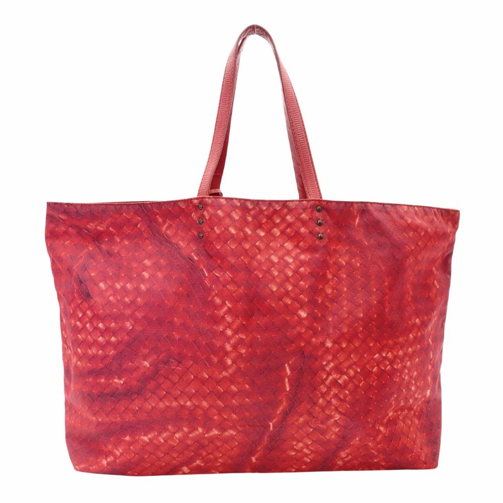Bottega Veneta Intrecciolusion Tote Bag Red Shoulder Nylon × Leather 7-11-192