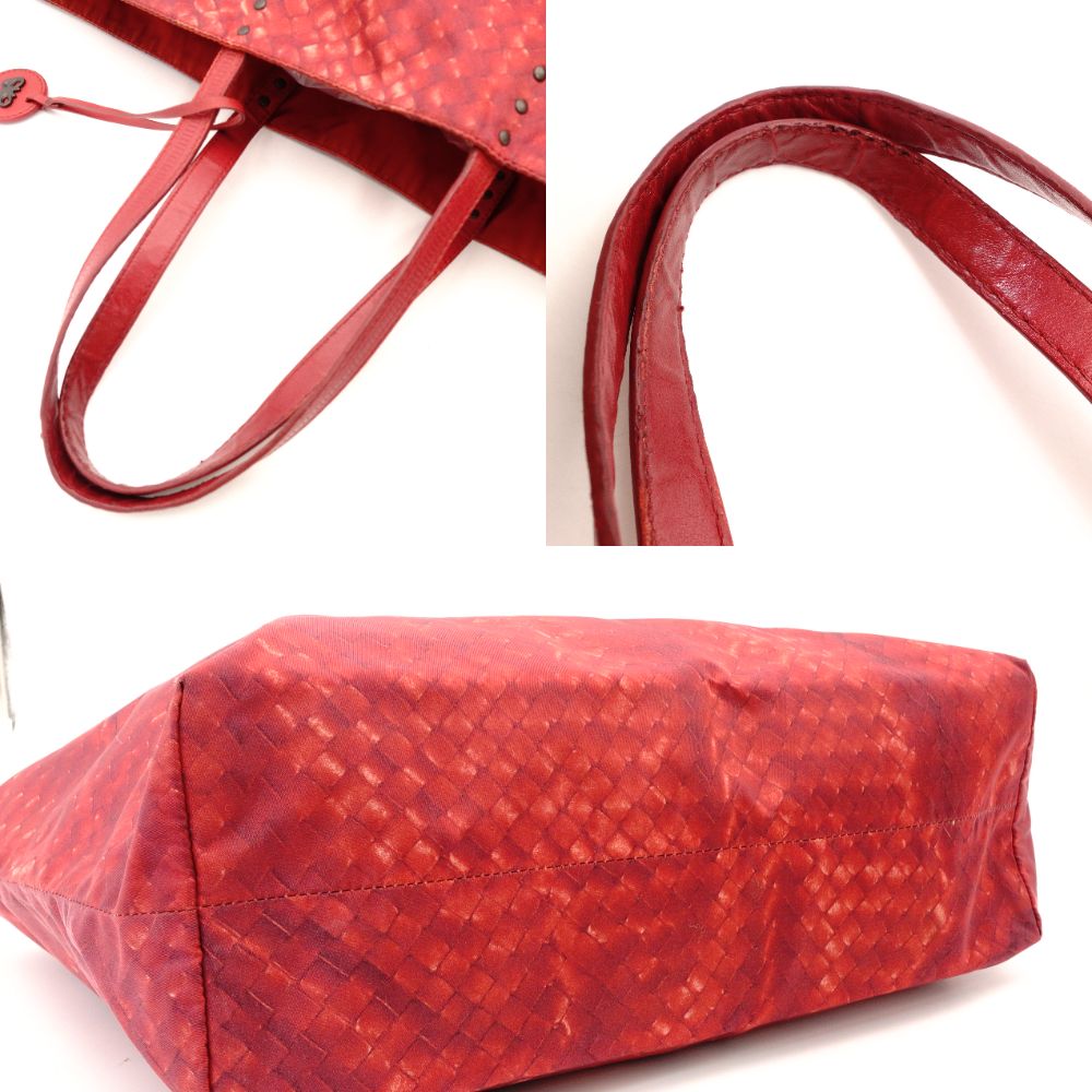 Bottega Veneta Intrecciolusion Tote Bag Red Shoulder Nylon × Leather 7-11-192