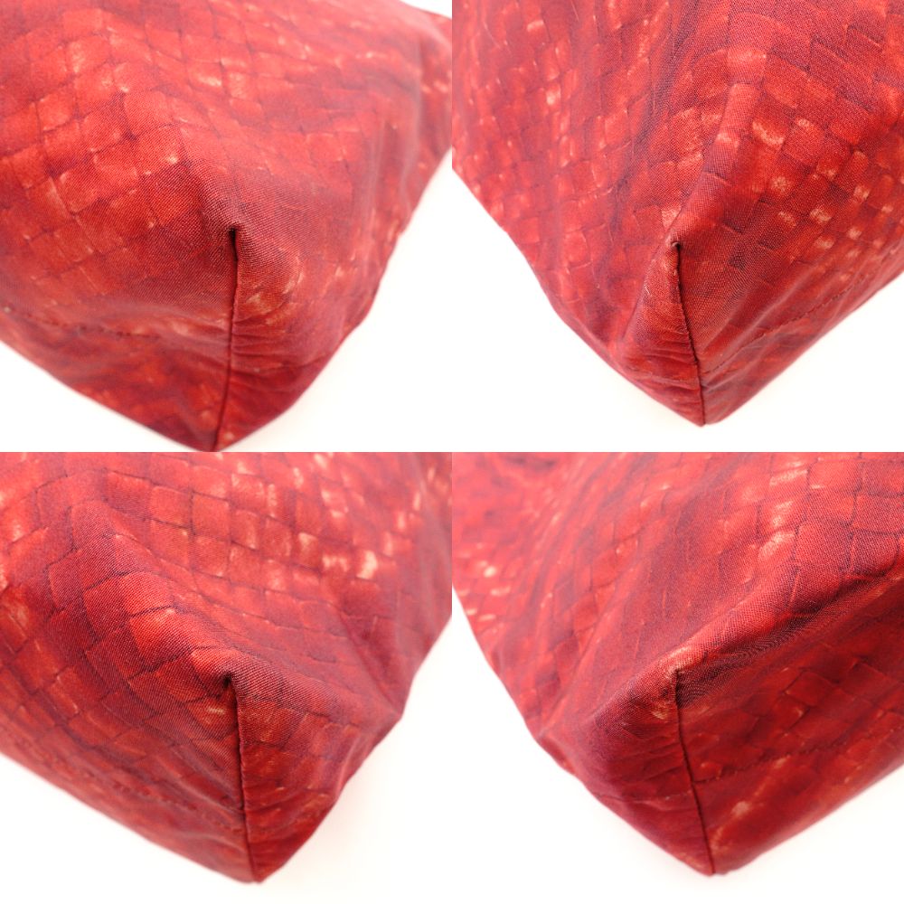 Bottega Veneta Intrecciolusion Tote Bag Red Shoulder Nylon × Leather 7-11-192