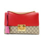 GUCCI Padlock GG Supreme Chain Shoulder Bag Beige × Pink × Red PVC Leather Crossbody R801097