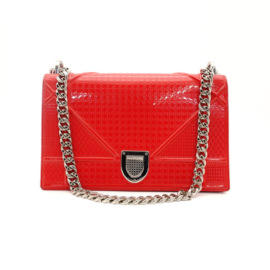 DIOR Diorama Chain Shoulder Bag Red Patent Leather Crossbody 7-9-026